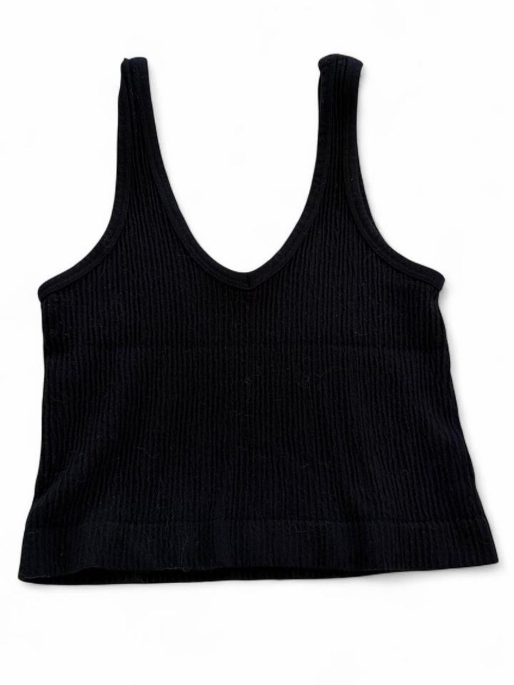 Black Ribbed V-Neck Tank Top - Women